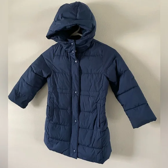 J Crew Crewcuts Long Puffer Coat Jacket Girls Size 5 / XS Navy Blue Hooded Parka - Picture 5 of 11